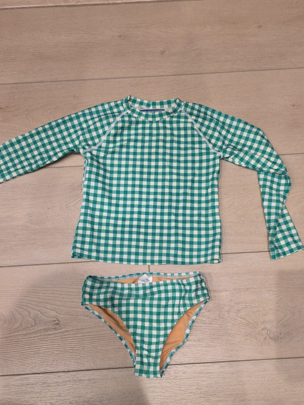 Crewcuts Green Gingham Long-Sleeve Rashguard Set